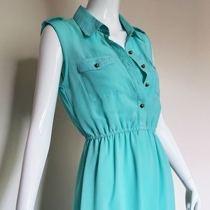 Lucid-Pink Teal High Low Dress